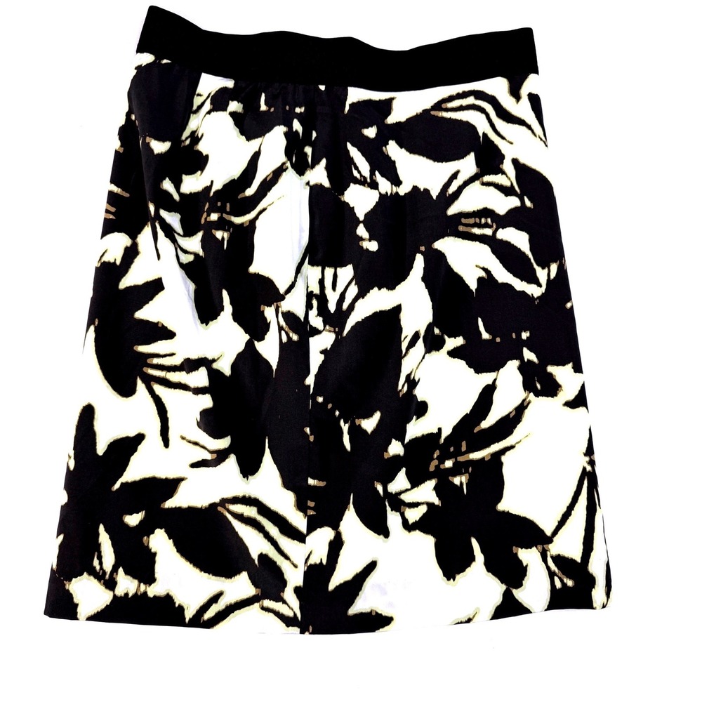 Ann Taylor Size 8 Black Yellow Abstract Floral Knee Length A-Line Skirt